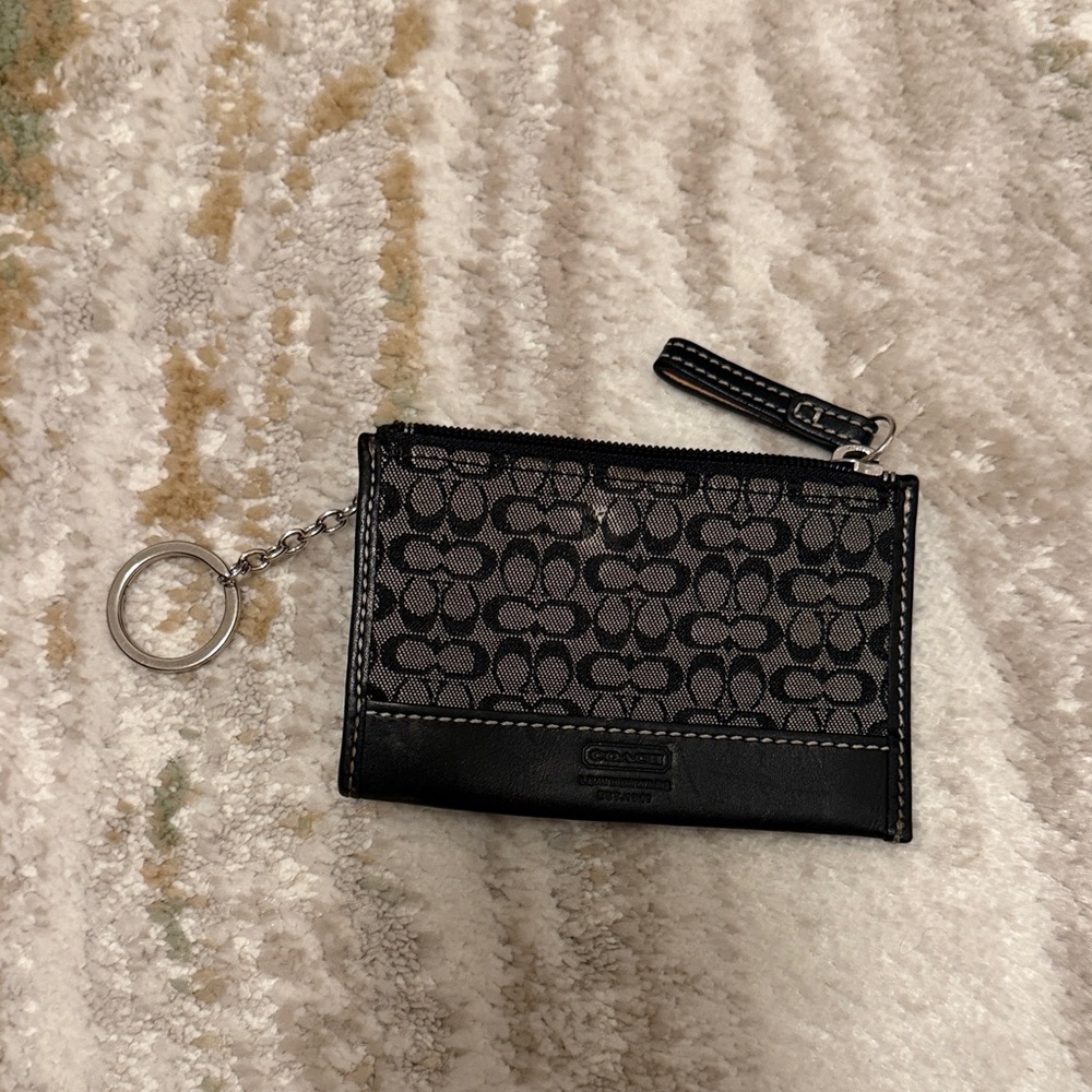 Coach Black and Gray Signature Keychain Wallet